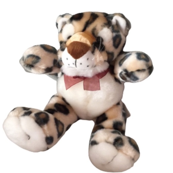 CIRCUS CIRCUS Stuffed Animal Leopard with Sheer Burgundy Ribbon Bow NWOT - Picture 1 of 10
